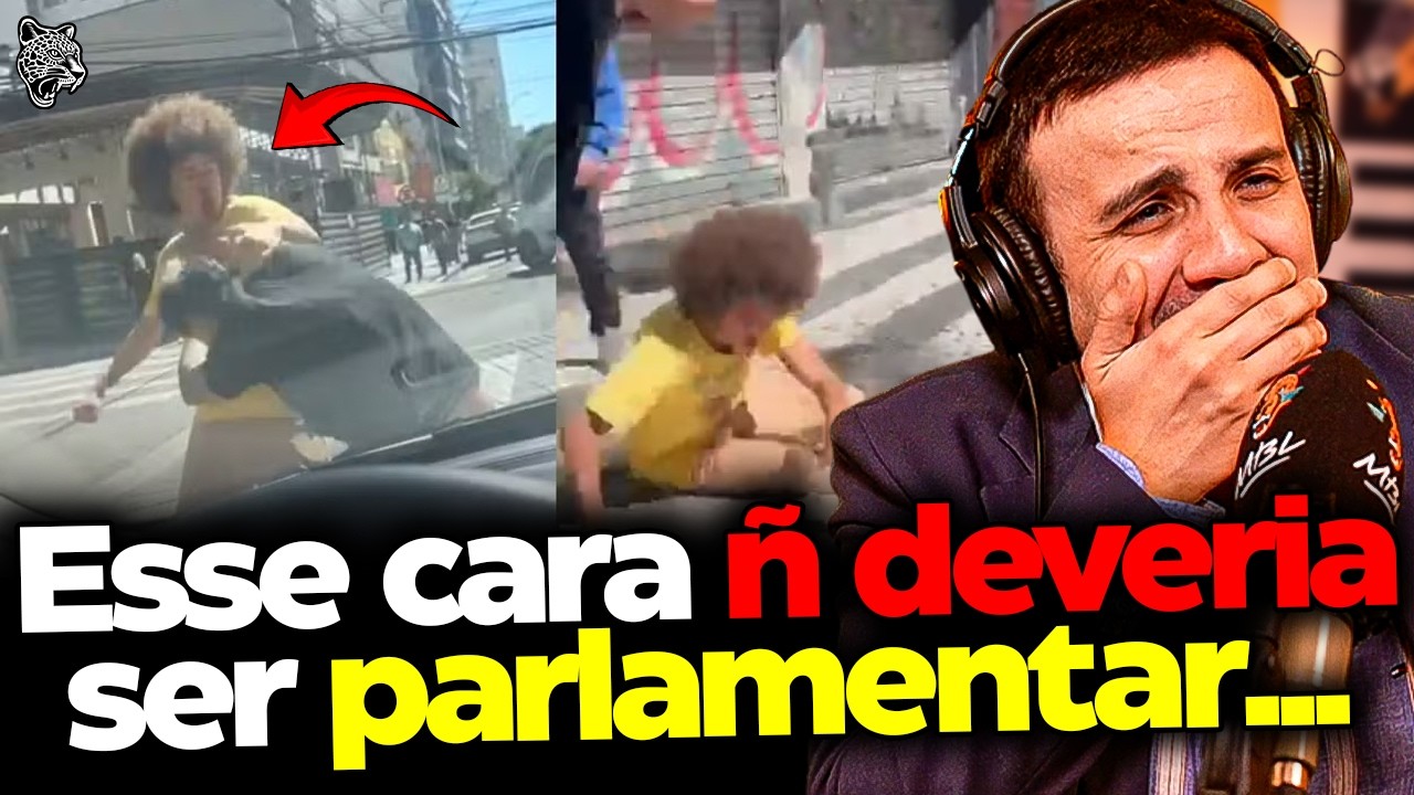 Renan reacts to Renato Freita's fight with a voter in Curitiba.