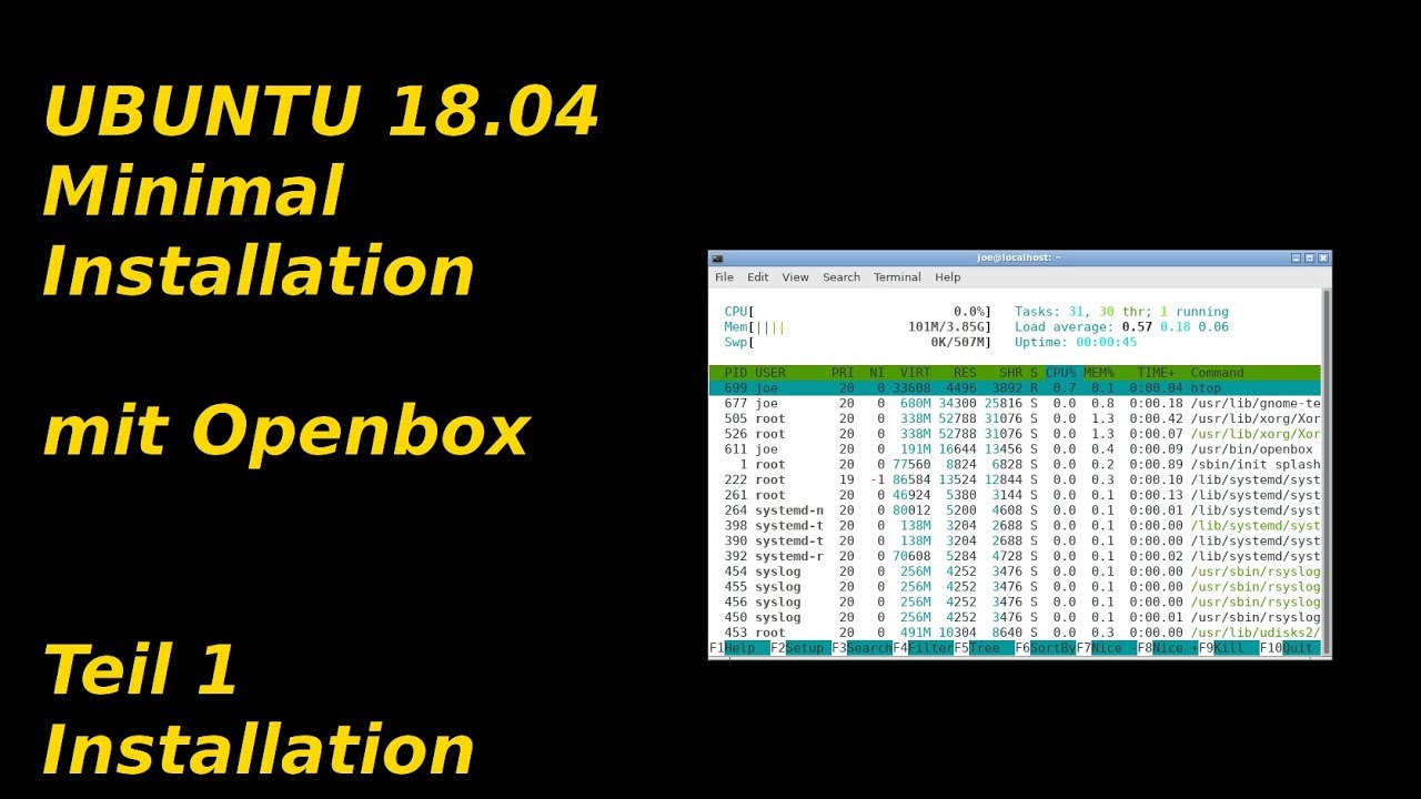 Ubuntu 18.04  Minimal Installation (Netinstaller) mit OPENBOX TEIL 1 : Installation
