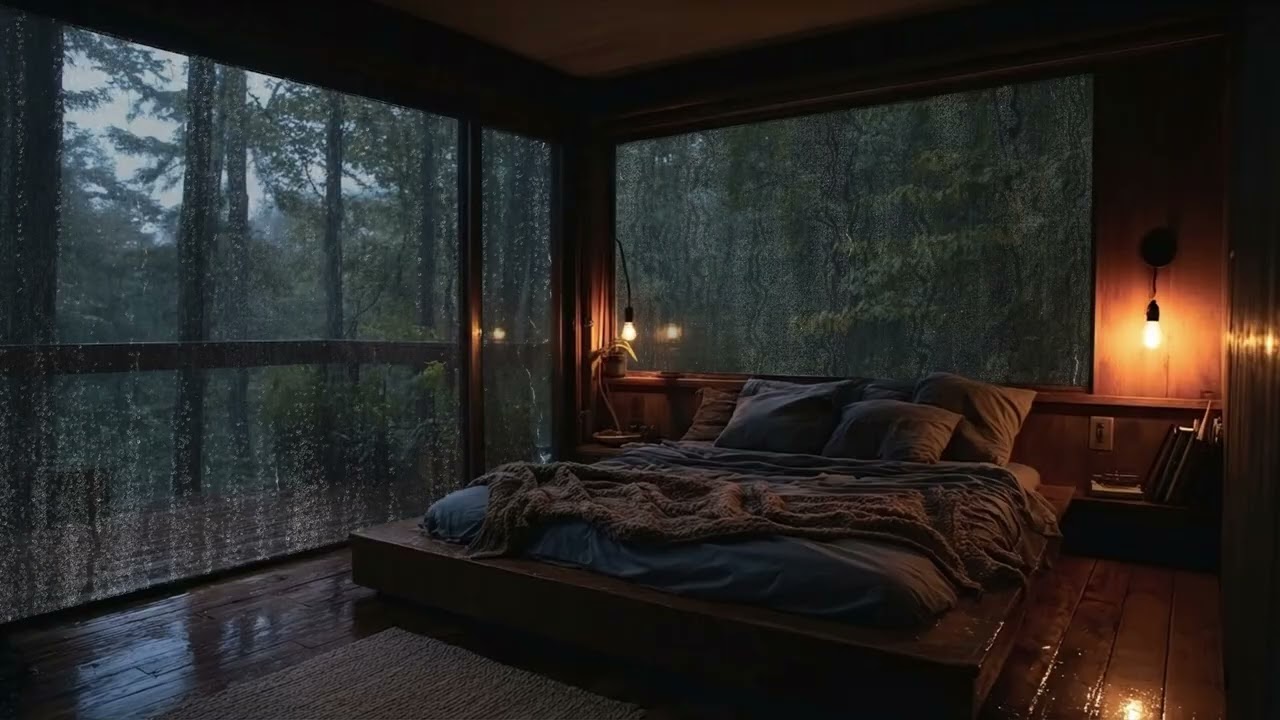 Rainy Night in Cozy Japanese Zen Room 🌧️ Heavy Rain on Window for Deep Sleeping & Relaxation