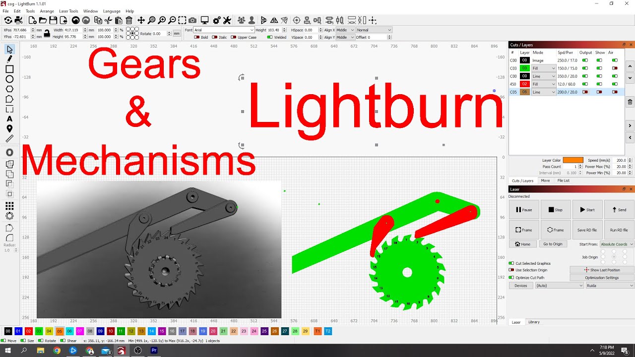 Making a gear / Mechanism in lightburn for laser Cutting