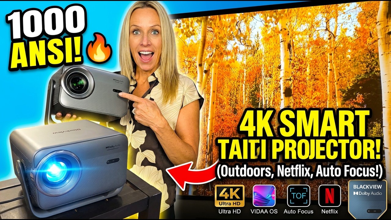 Smart Projector VIDAA OS 1000 ANSI, Outdoor Projectors 4K with WiFi and Bluetooth Compatible with Ne