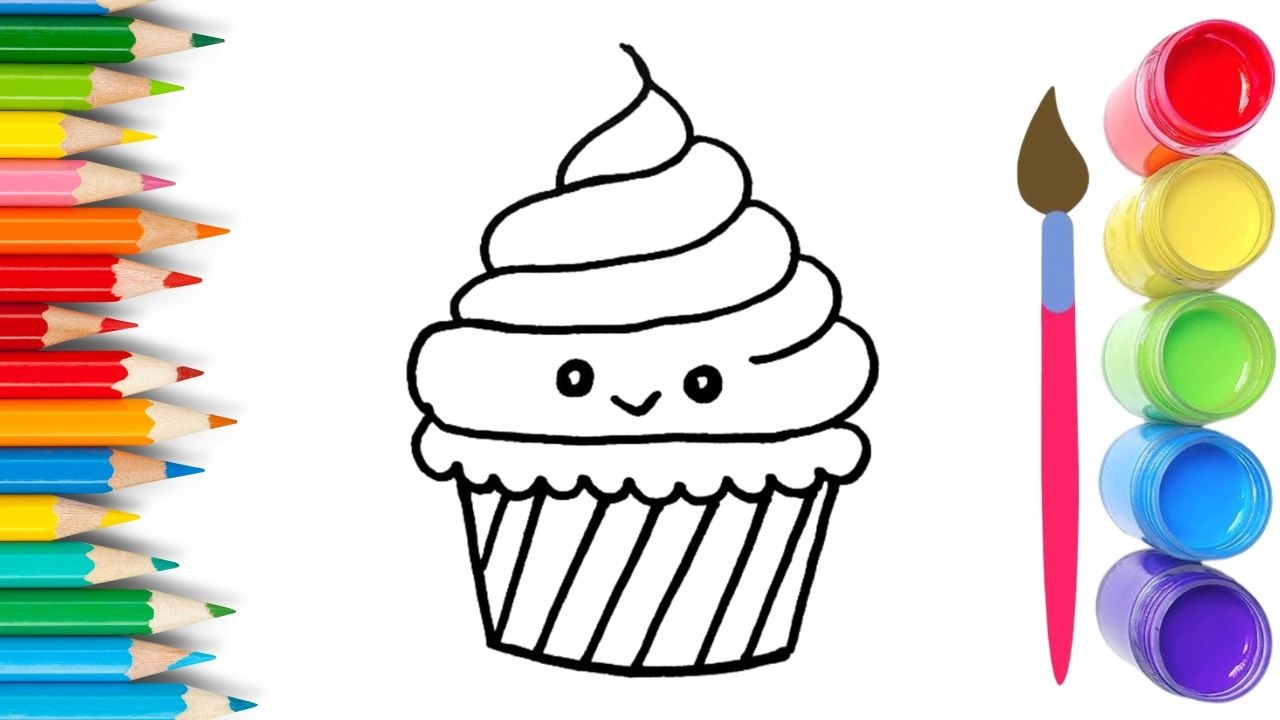 How To Draw cute Cup Cake Drawing, Painting & Coloring For Kids and Toddlers_🌈🎨