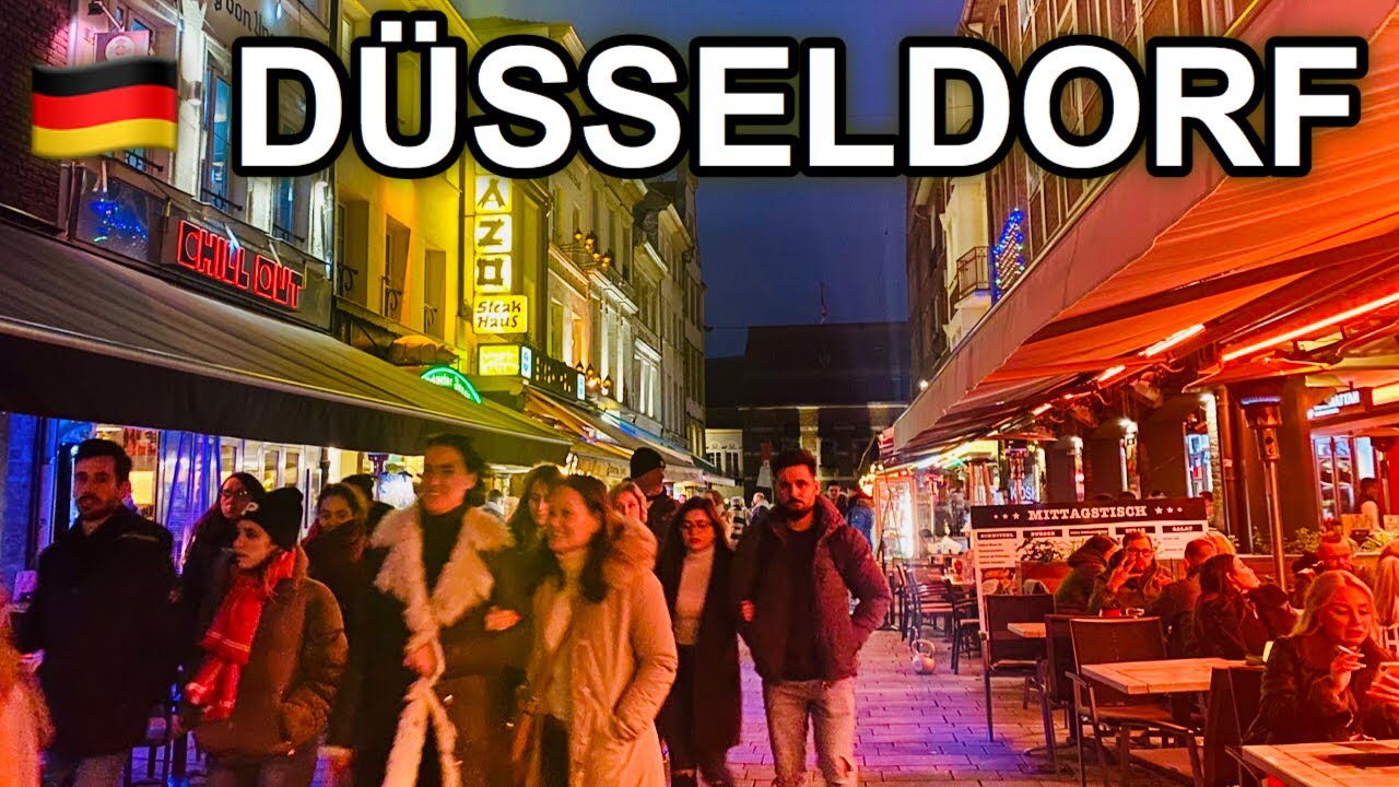 [4K] West Germany Night Walk - Dusseldorf Old Town 2020