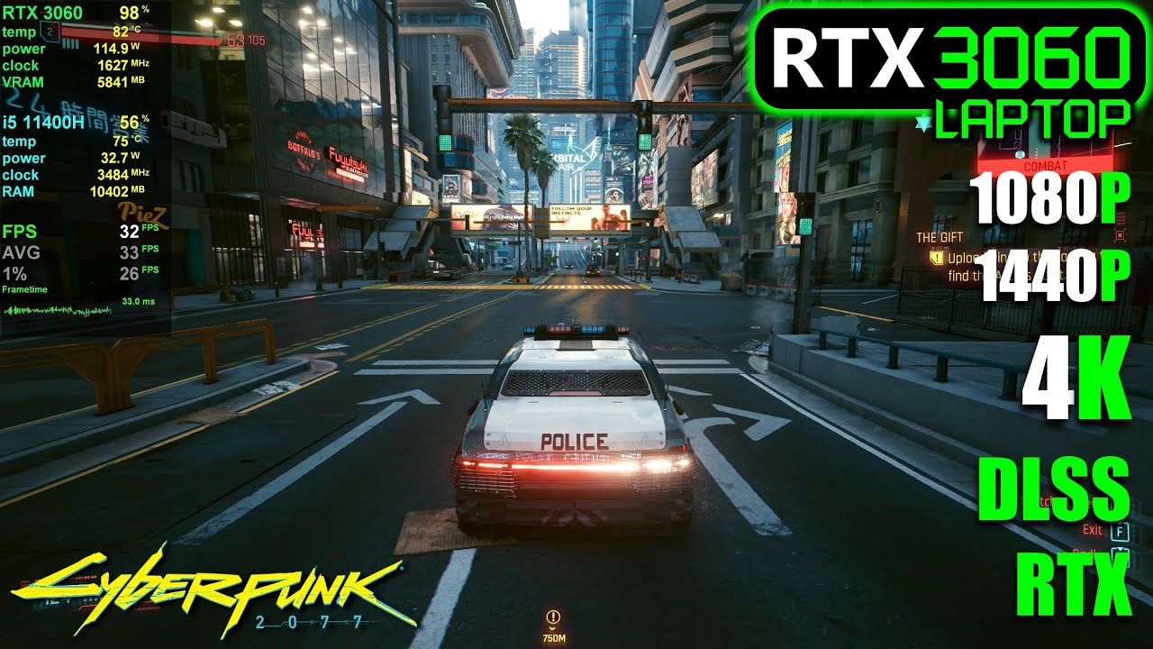 Видеокарта для ноутбука RTX 3060 | Cyberpunk 2077 — 1080p, 1440p, 4K — DLSS и RTX вкл.