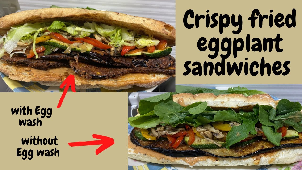 Crispy Fried Eggplant Sandwiches with Arugula & Romaine lettuce