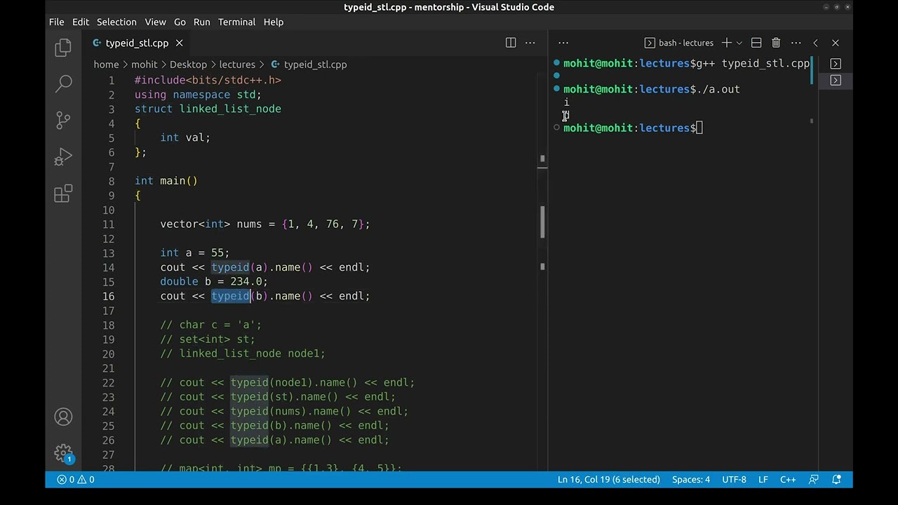 learn typeid in c++ to find data types of objects at runtime