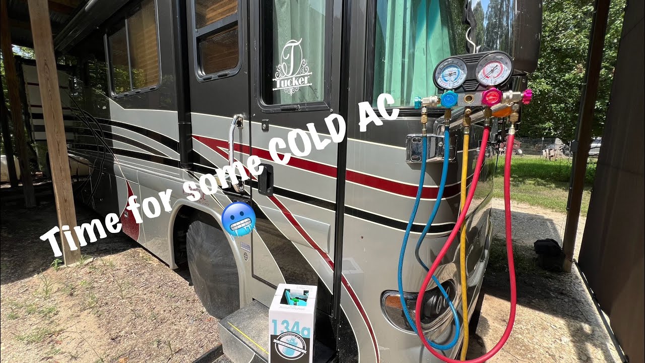 Country Coach Intrigue gets some COLD dash air AC repairs.