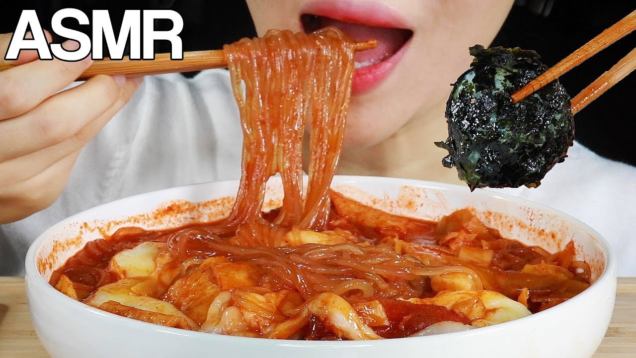 ASMR YEOPGI TTEOKBOKKI W/ GLASS NOODLES SPICY RICE CAKES EATING SOUNDS MUKBANG