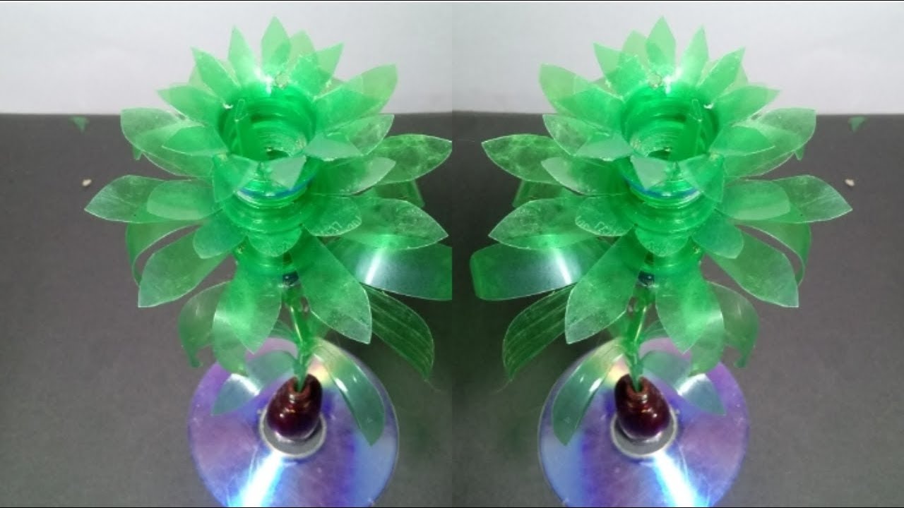 Make Beautiful Rose flower Empty plastic bottle vase making craft water bottle recycle flower