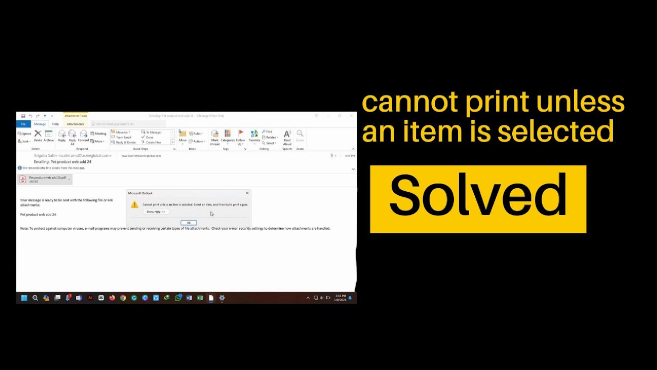 Cannot print unless an item is selected  select an item and then try to print again