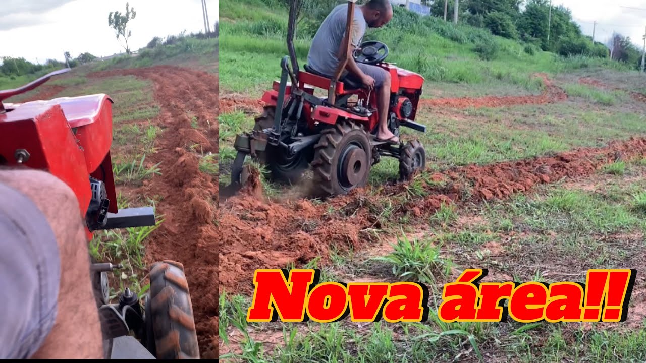 Cortando a terra com o mini trator caseiro!!!