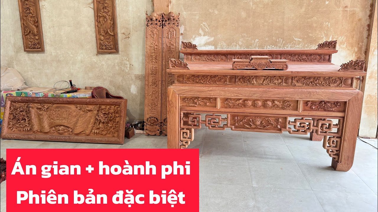 🛑 Án gian thờ sen chuyện + hoành phi câu đối gỗ hương đá | nội thất phòng thờ cao cấp #dogothangmai 
