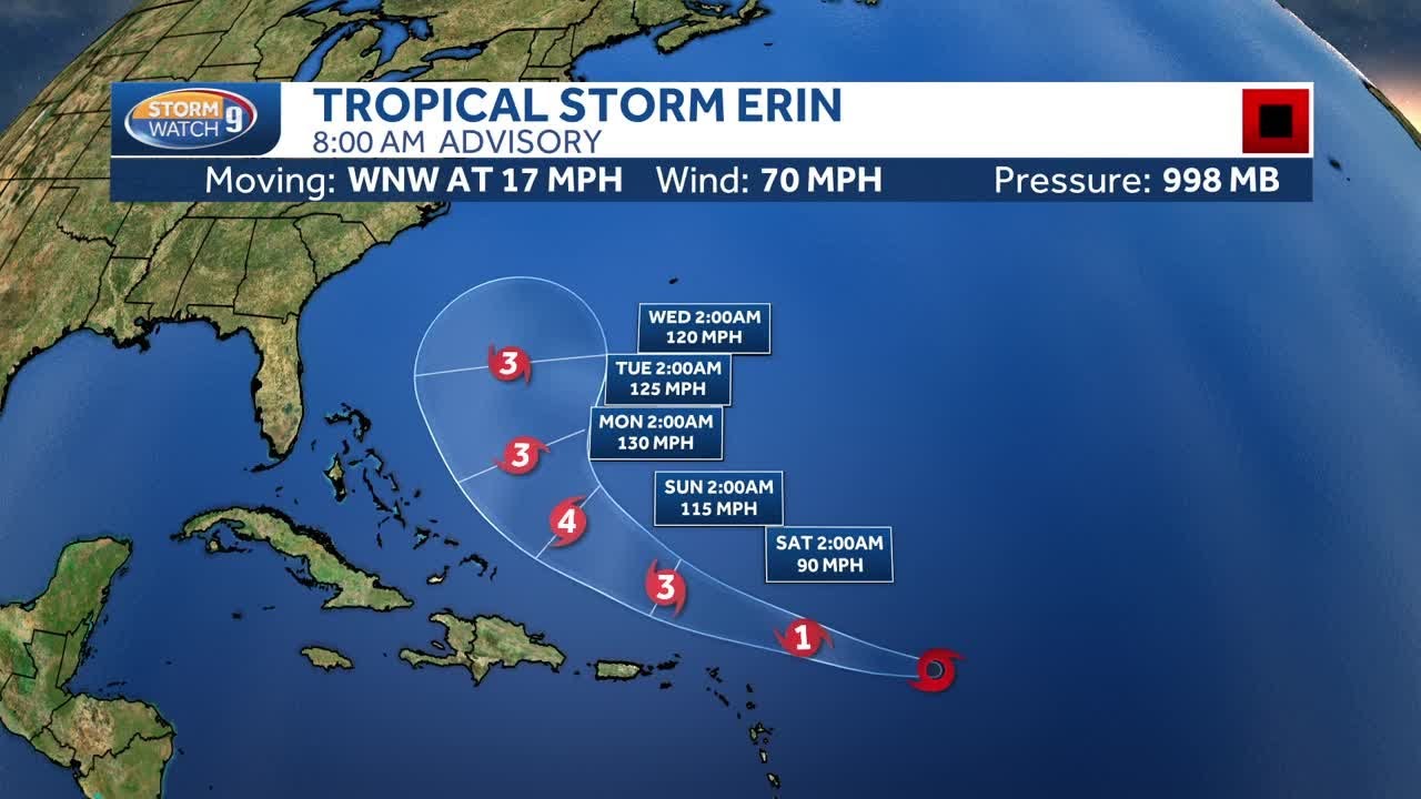 Tracking Erin: Where is Tropical Storm Erin headed as it strengthens?