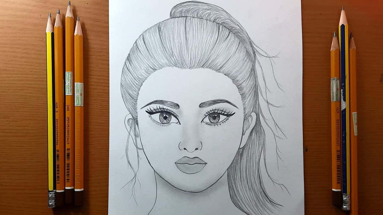 Disegni facile | Come disegnare una ragazza con l'acconciatura a coda di cavallo | Schizzo a matita