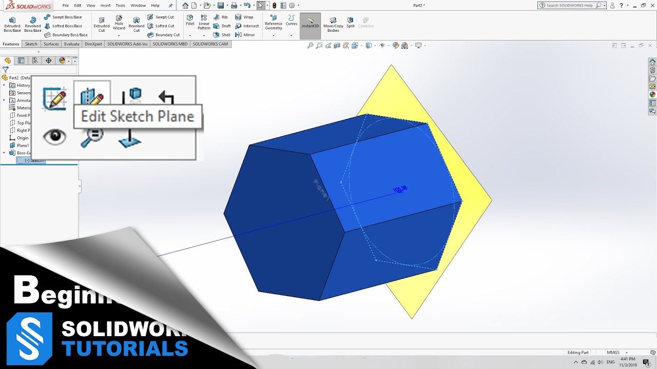 How to change sketch plane in SolidWorks for beginners