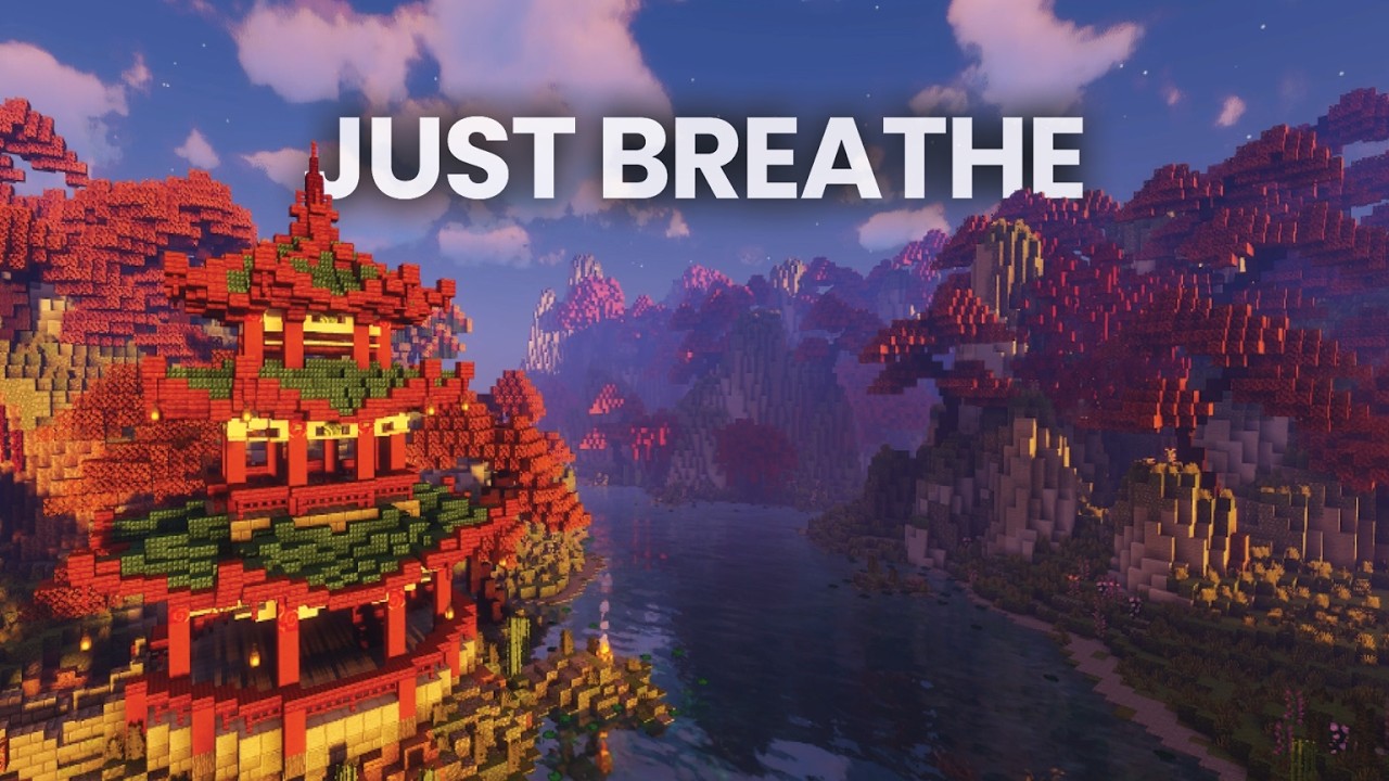 Minecraft Autumn Temple 🍂 | 8 Hours Peaceful River Ambience