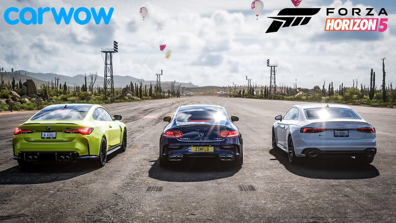 Forza Horizon 5 Drag race: BMW M4 Competition vs Mercedes-AMG C63S vs Audi RS5