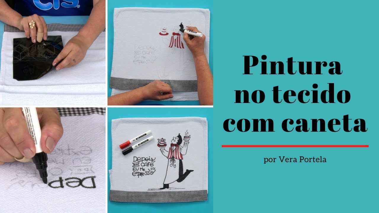 Pintura no tecido com caneta - por Vera Portela