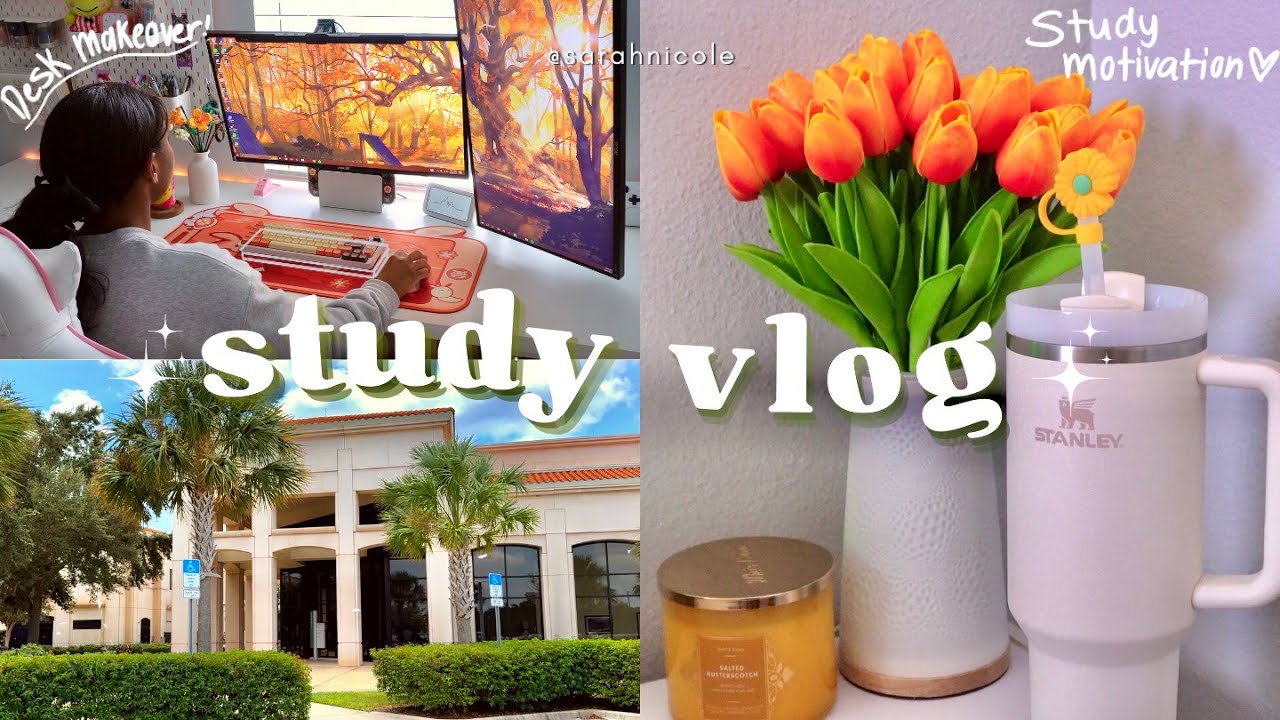study vlog🐰| first week of class, aesthetic fall desk makeover, studying, book reviews, cozy days