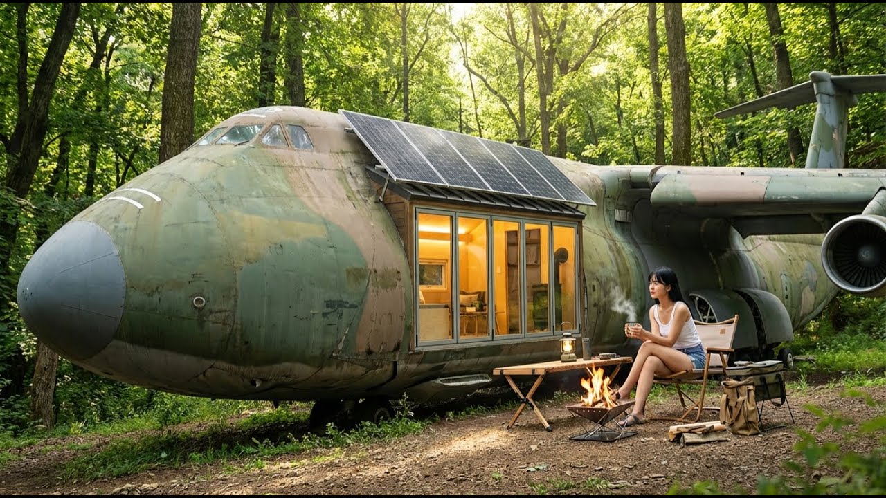 Building a Dream House Inside an Abandoned Lockheed C 5 Galaxy Cargo Bay in the Dense Forest - ASMR