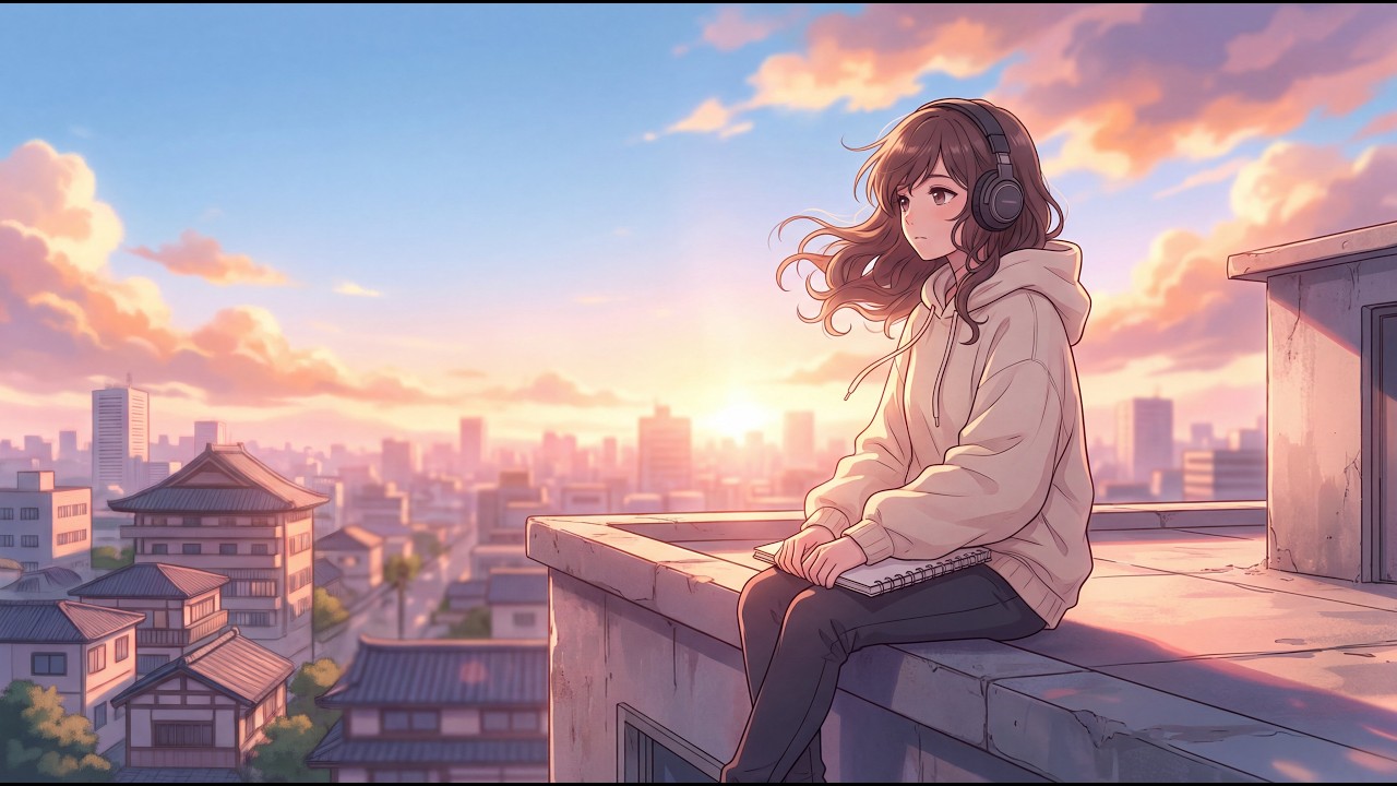 Sunset Rooftop Lofi 🌅 Chill Anime Beats to Relax, Study & Dream | 1 Hour 4K Mix