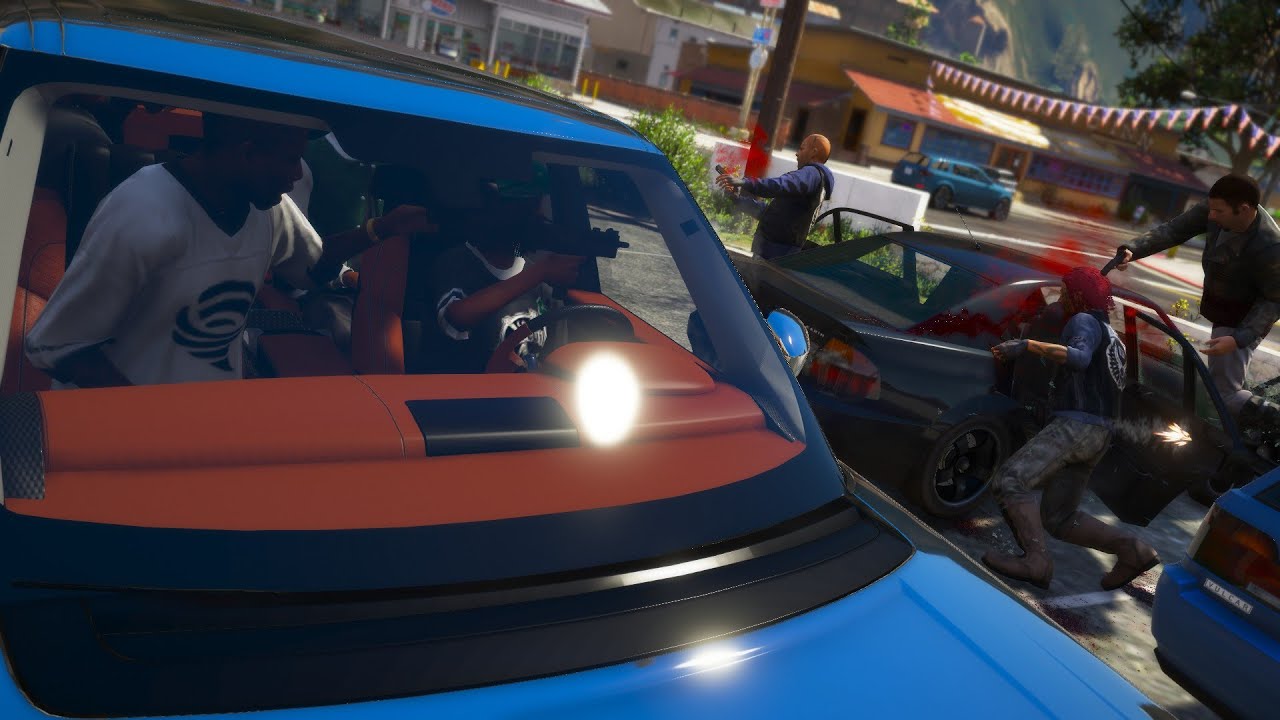 GTA 5 PC : DRIVE BY 4 SHOOTOUTS [Realistic Ragdoll Deaths]