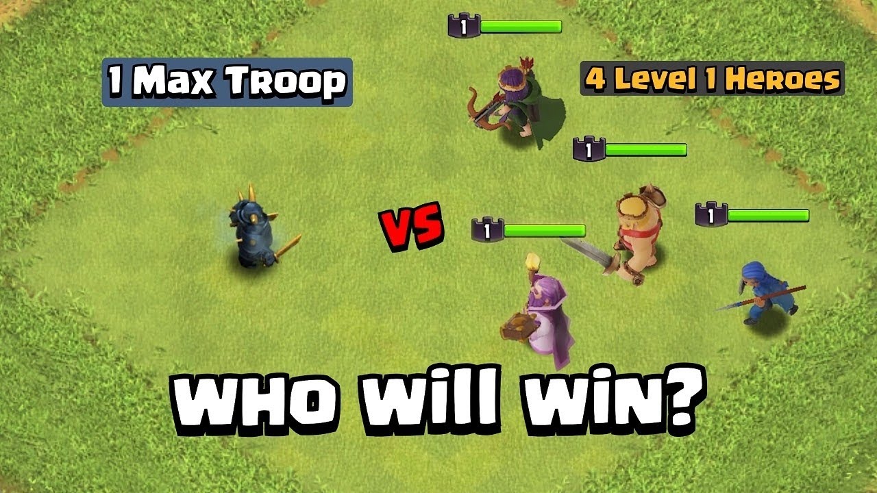 1 max troop vs 4 level 1 heroes experiment shocking result 😱
