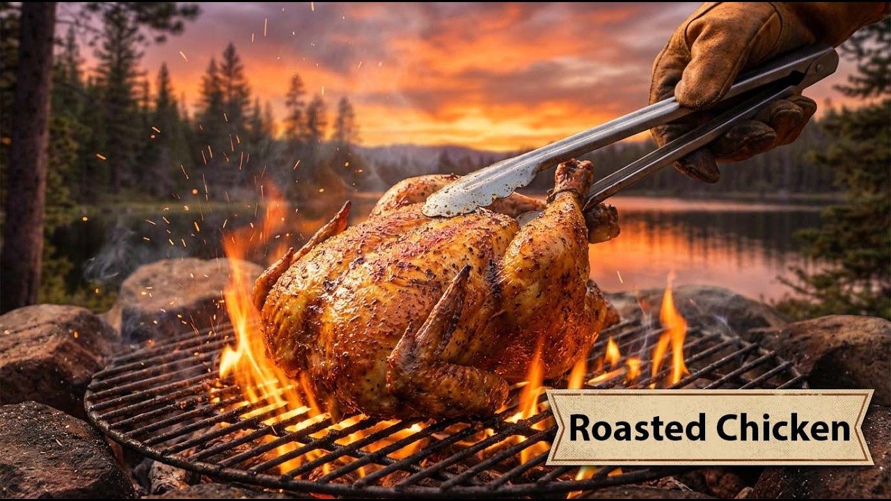 Primitive Fire Roasted Chicken | Relaxing ASMR Nature Cooking