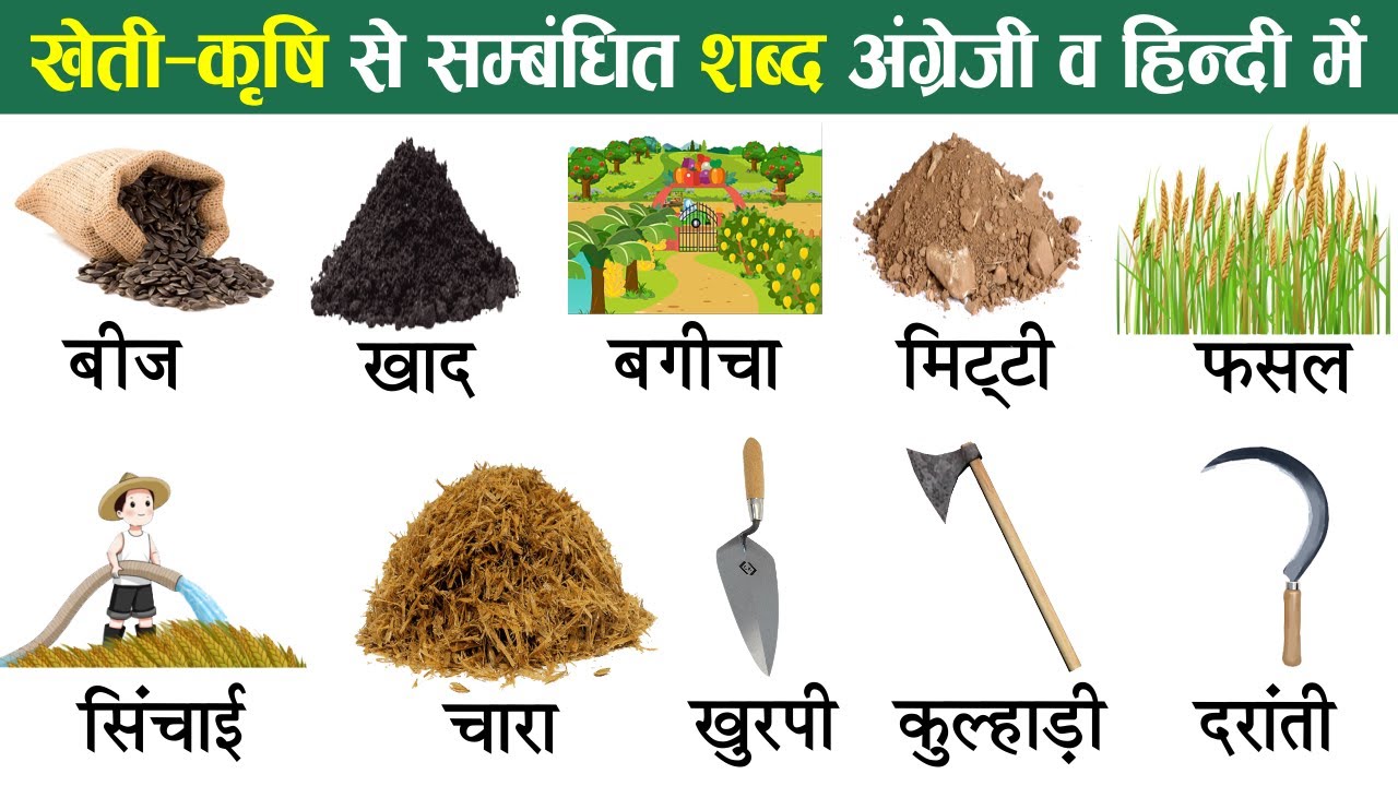 Farming, Agriculture related Word Meaning With Pictures | Common English Words with Hindi meaning