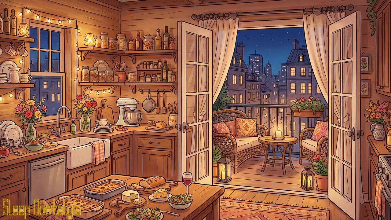 vintage oldies from another room on a rainy night | crackling fireplace & blizzard