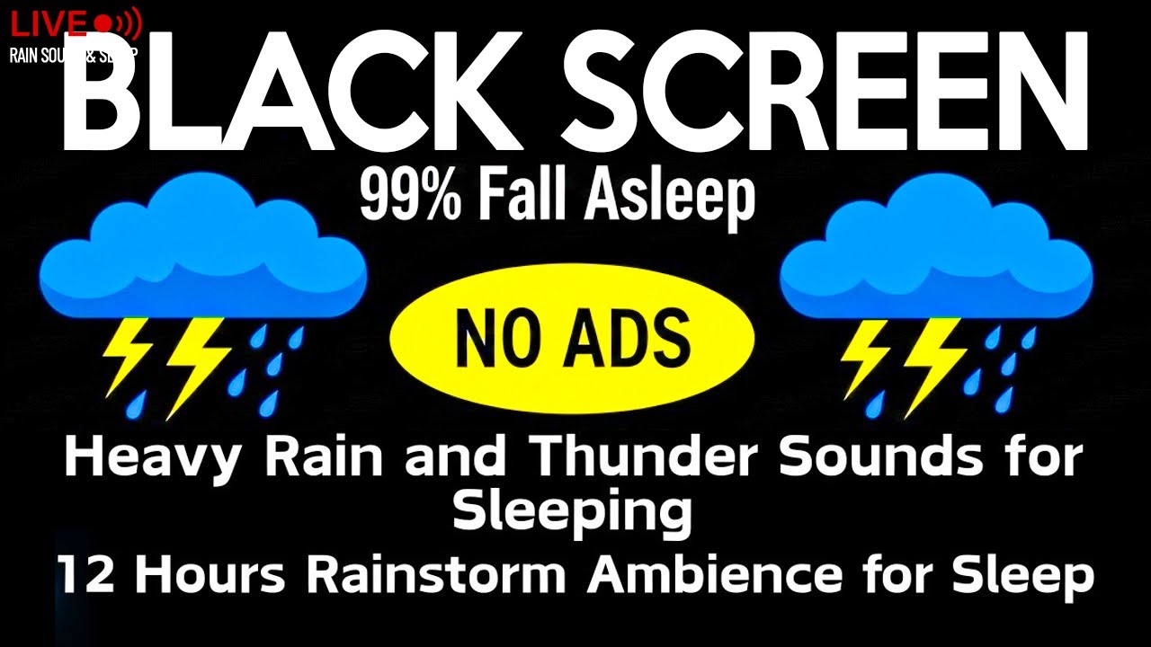 Heavy Rain and Thunder Sounds for Sleeping - Black Screen | Super Heavy Rain to Sleep in 5 Minutes