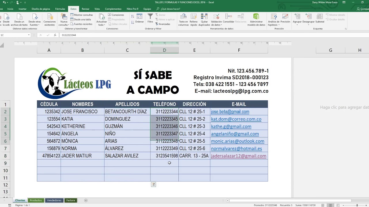 Excel 2016 SENA   Taller 2 Funciones y Fórmulas Excel