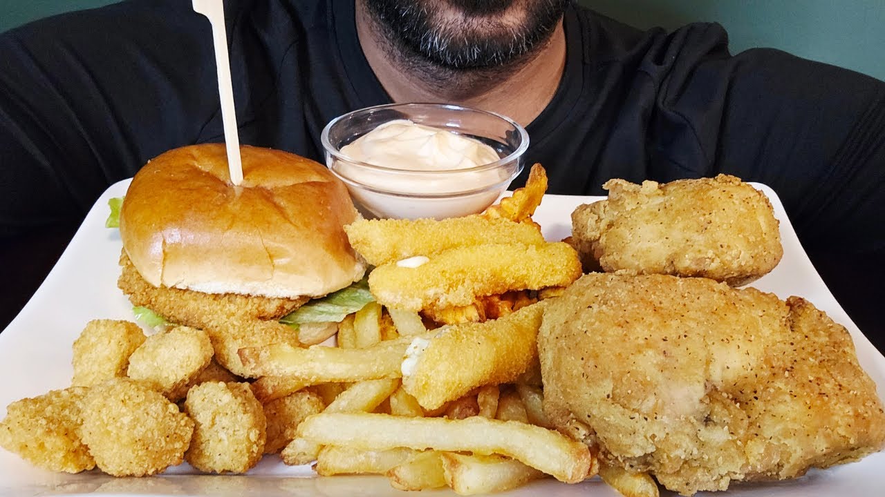 ASMR Mukbang!! Fried Chicken,Chicken Burger,Fries,Popcorn chicken & Mozzerella Sticks