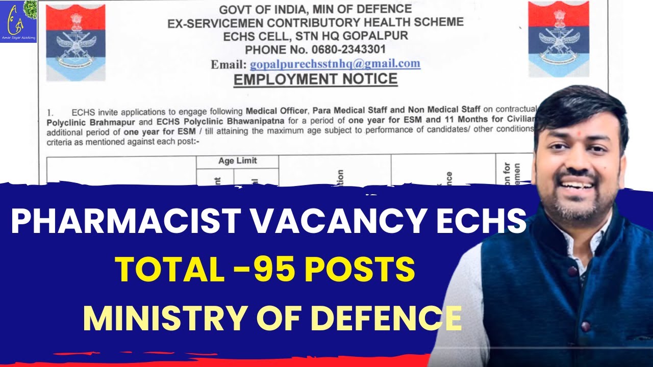Pharmacist Recruitment 2026 ECHS  🚨 94 Vacancies | No Exam | Direct Interview