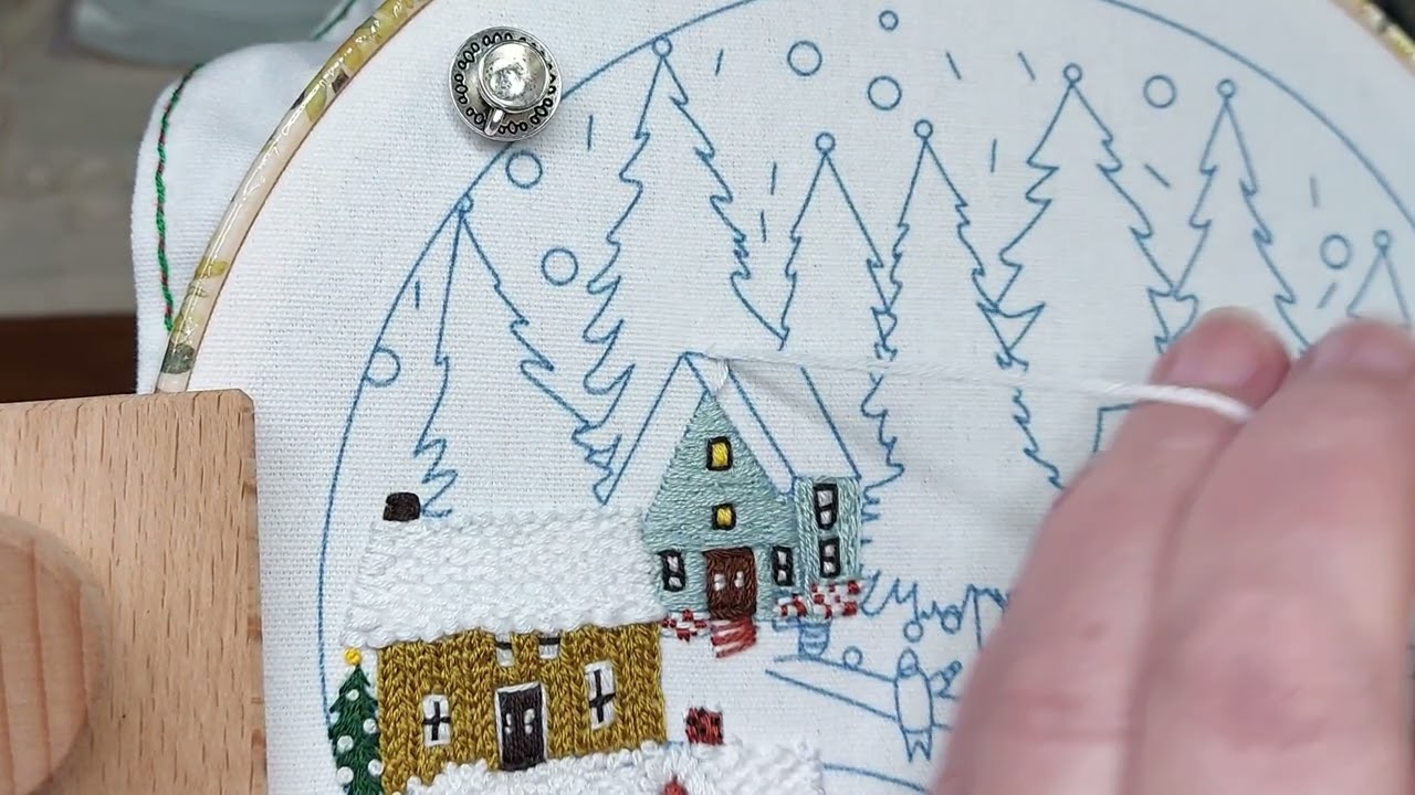 🧵 Bordado Navideño Para Principiantes Paisaje con Casas. #bordadofacil #handbroidery #embroidery