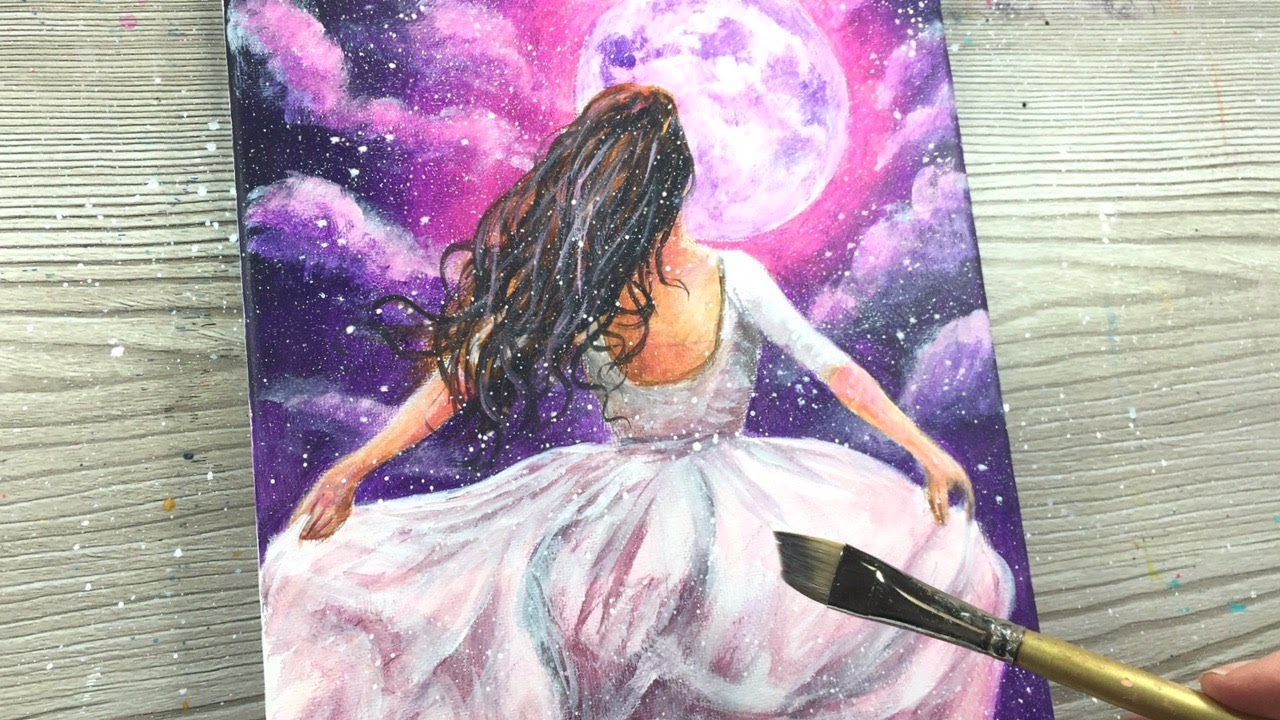 COSMIC GIRL / NIGHT SKY PAINTING / Acrylic on Canvas