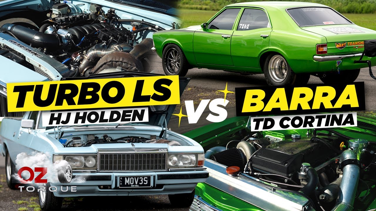 Turbo LS HJ Holden против Turbo Barra TD Cortina — гонки без подготовки #oztorque #noprep #dragrace