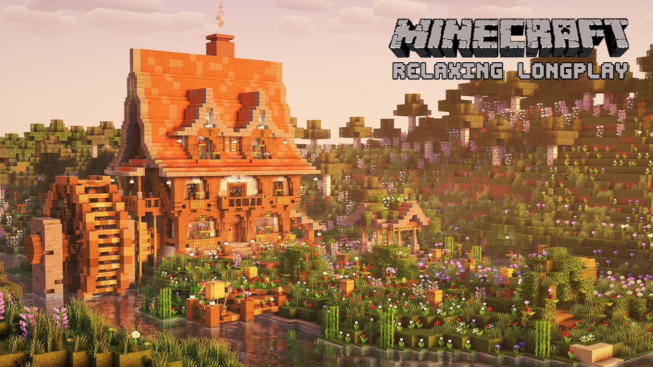 We Built a Riverside Flower Cottage House - Minecraft Relaxing Longplay (No Commentary)