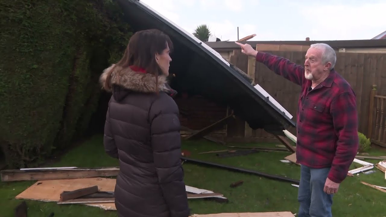 Watch moment Storm Eunice blows roof into Newport garden