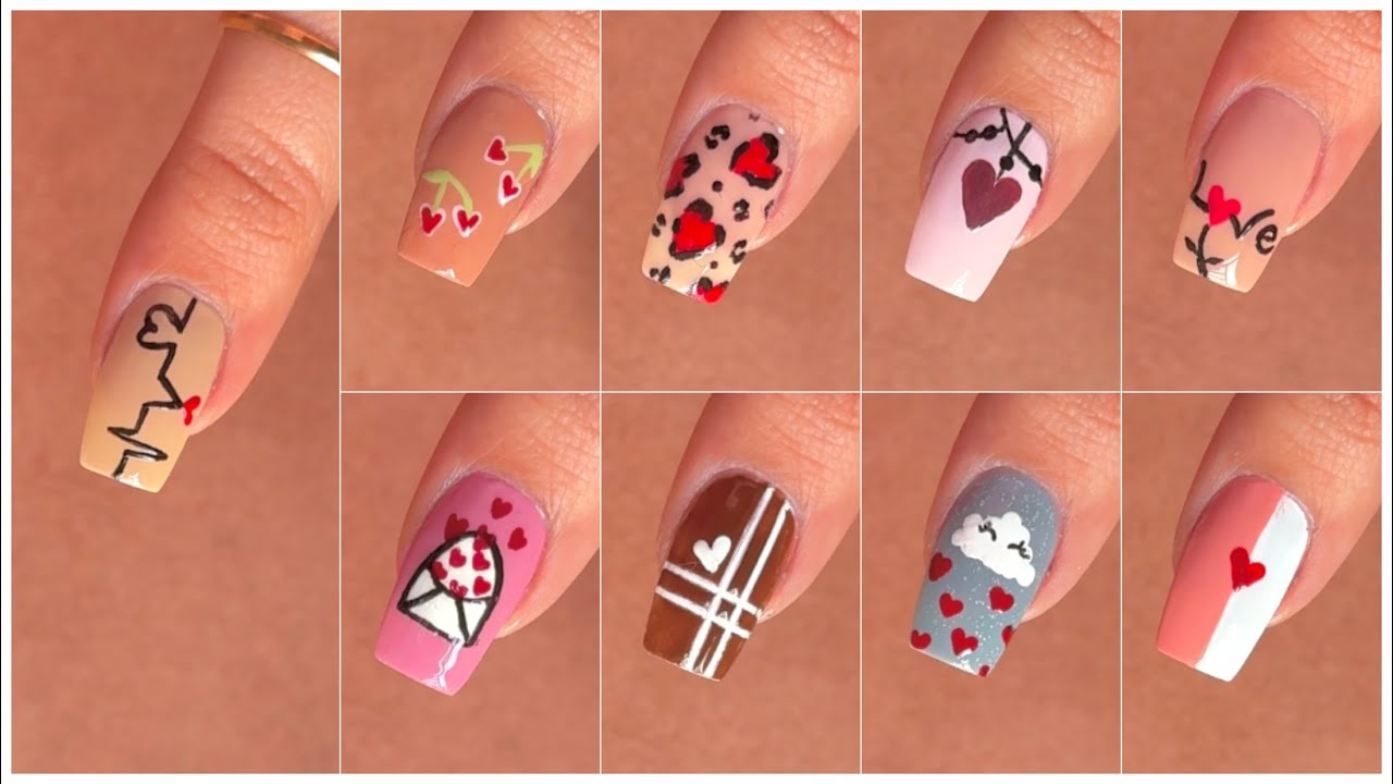 10 Easy Valentine day nail art designs || Nail art at home 2025