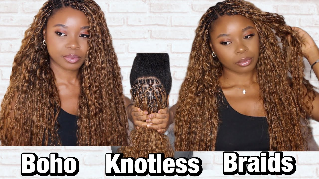 Trenzas africanas con cabello natural ft Elfinhair || boho knotless braids