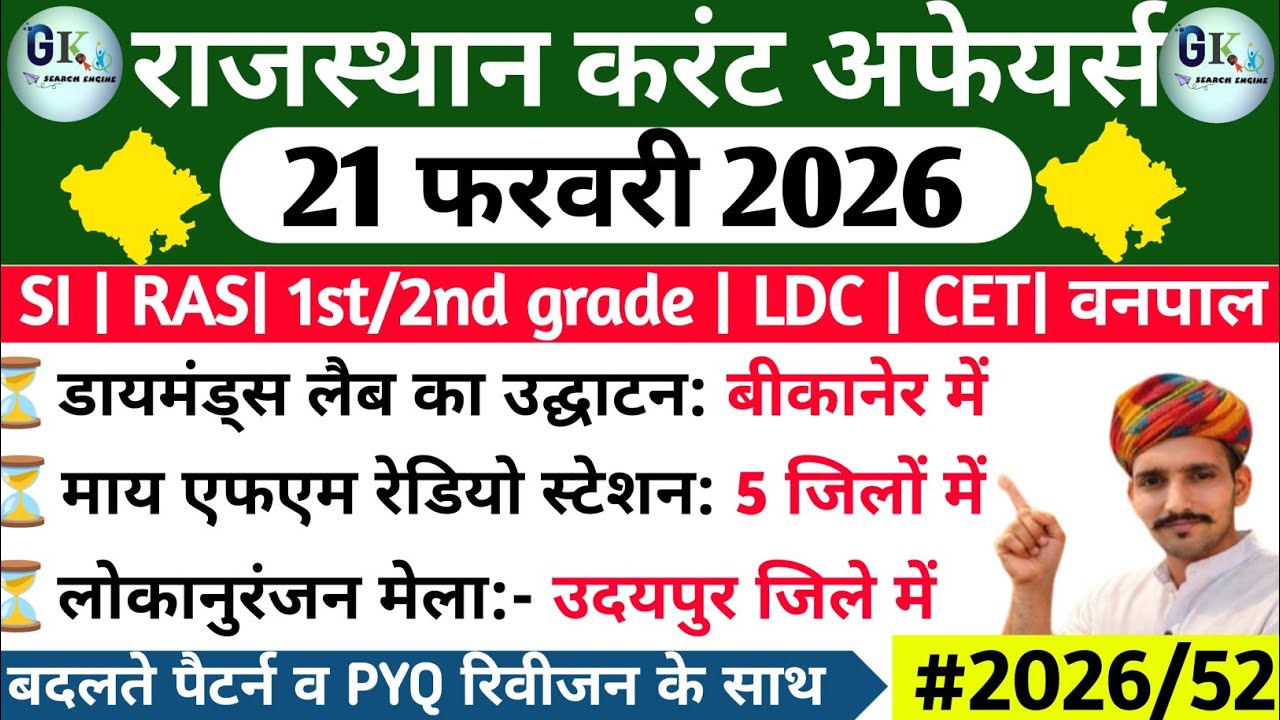 21 February Rajasthan Current Affairs 2026| 21 फरवरी 2026 राजस्थान करंट अफेयर्स| RPSC, RSSB