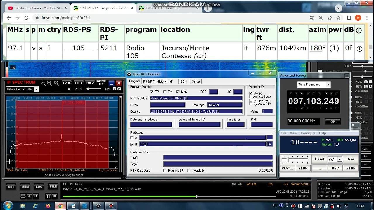 FM DX Es - 290623 1726UTC - 97.1 - Radio 105 (I) Jacurso/Monte Contessa (cz) ?kW 1049km