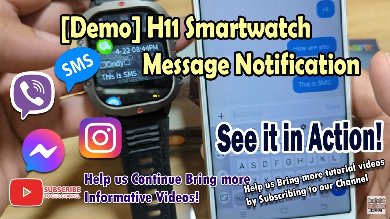 [ Demo] H11 Smartwatch/ Q11 Smart watch - Smart Notifications Works with Messenger, Viber, Instagram