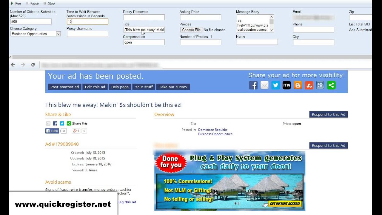 ClassAdsCom Easy Submitter Submits Your Job Ad to up to 500 Cities With Ease!
