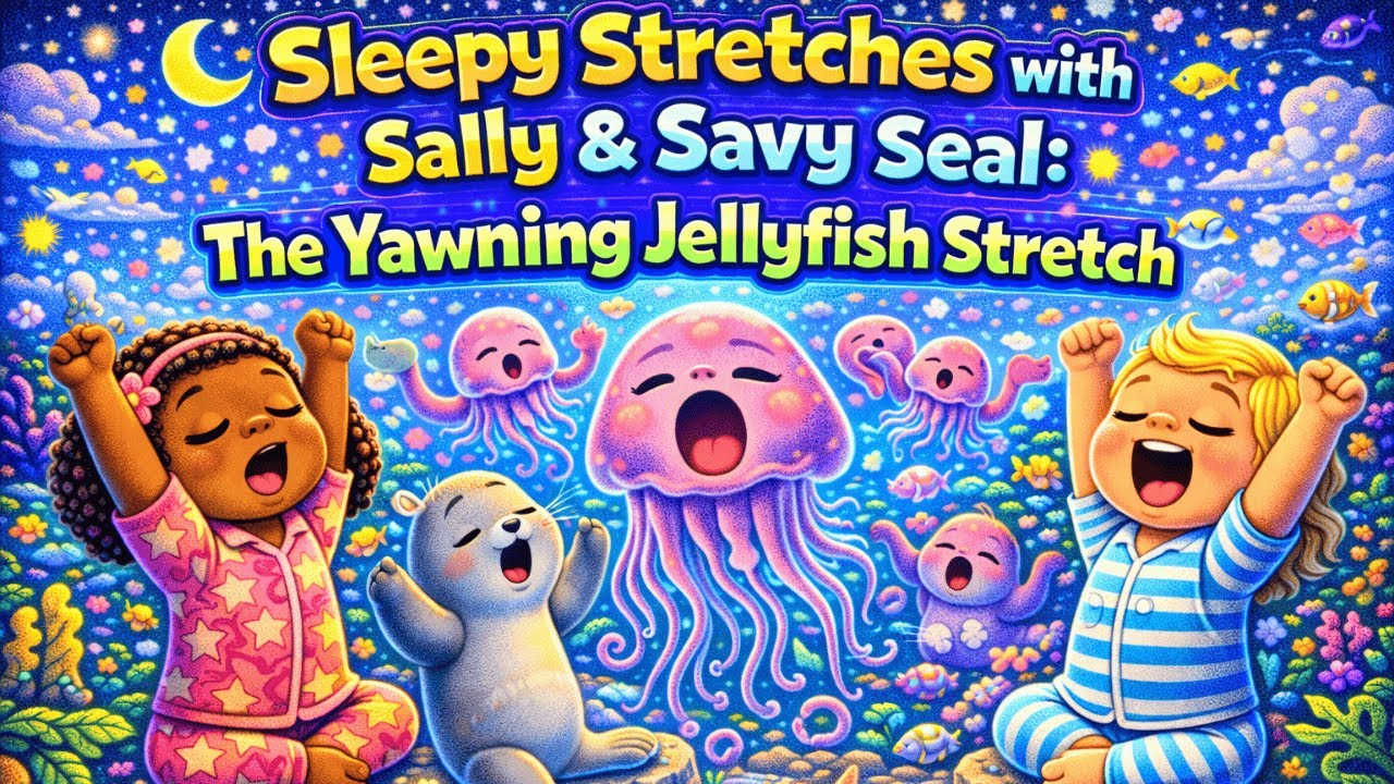 Sleepy Stretches with Sally & Savy Seal:  Yawning Jellyfish Stretch 🪼💤| Stretching Video for Kid's