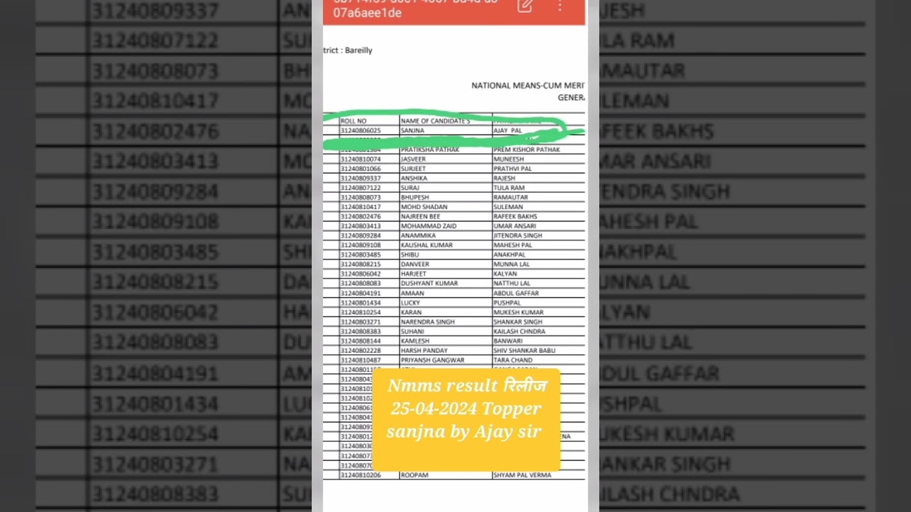 UP nmms result रिलीज 25-04-2024 Topper sanjna by Ajay sir।
