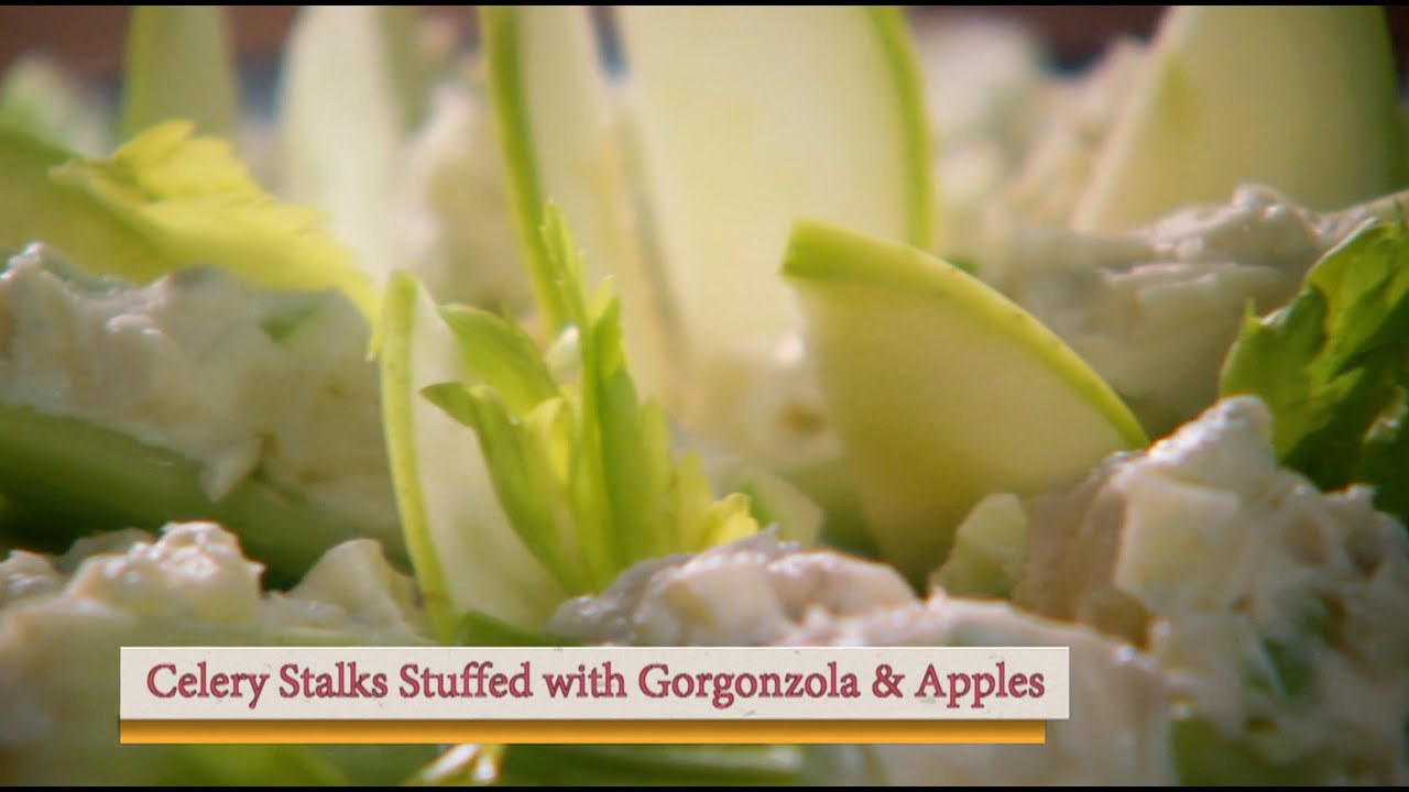 Celery Stalks stuffed with Gorgonzola and Apples.