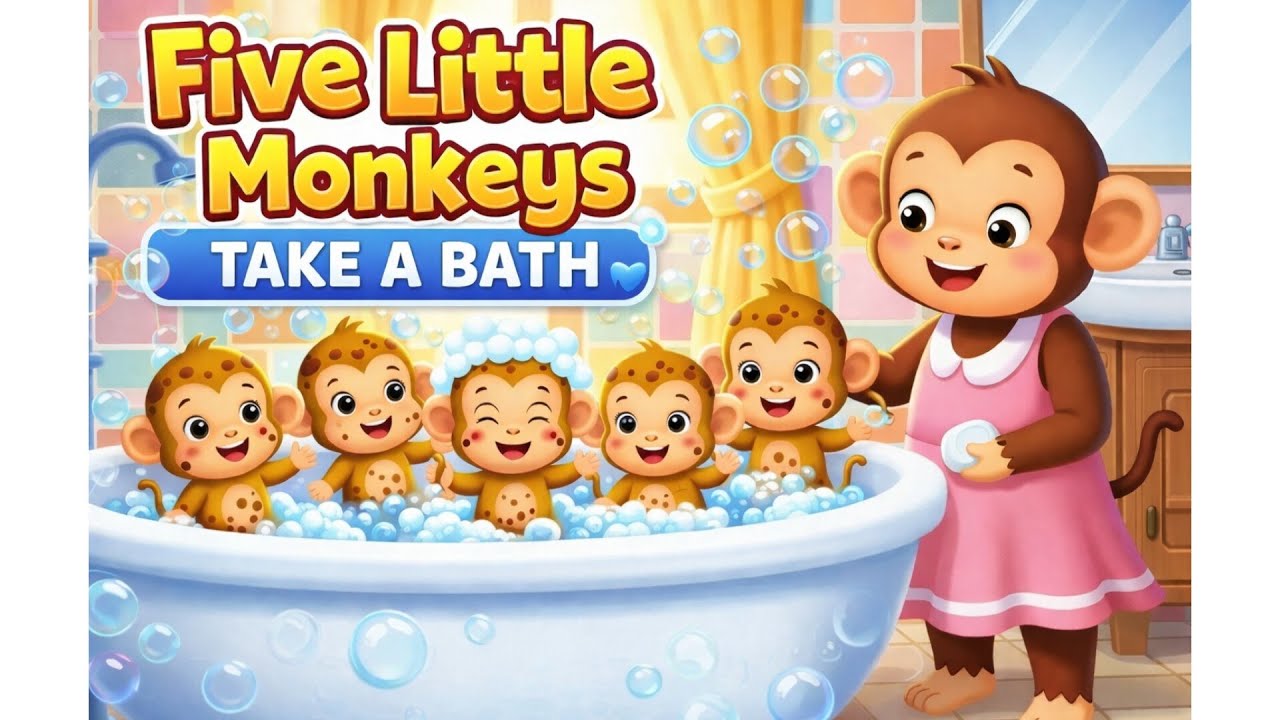Five Little Monkeys Take a Bath 🛁🐒 | Fun Bath Time Song for Kids | Baby Zing Fun World