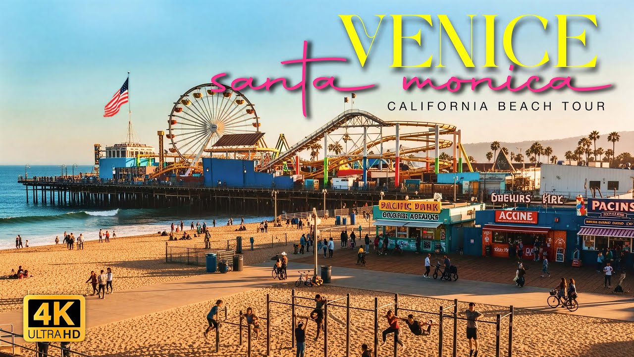 Relaxing California Sunset Walk 🌅 Santa Monica Pier to Venice Beach 4K